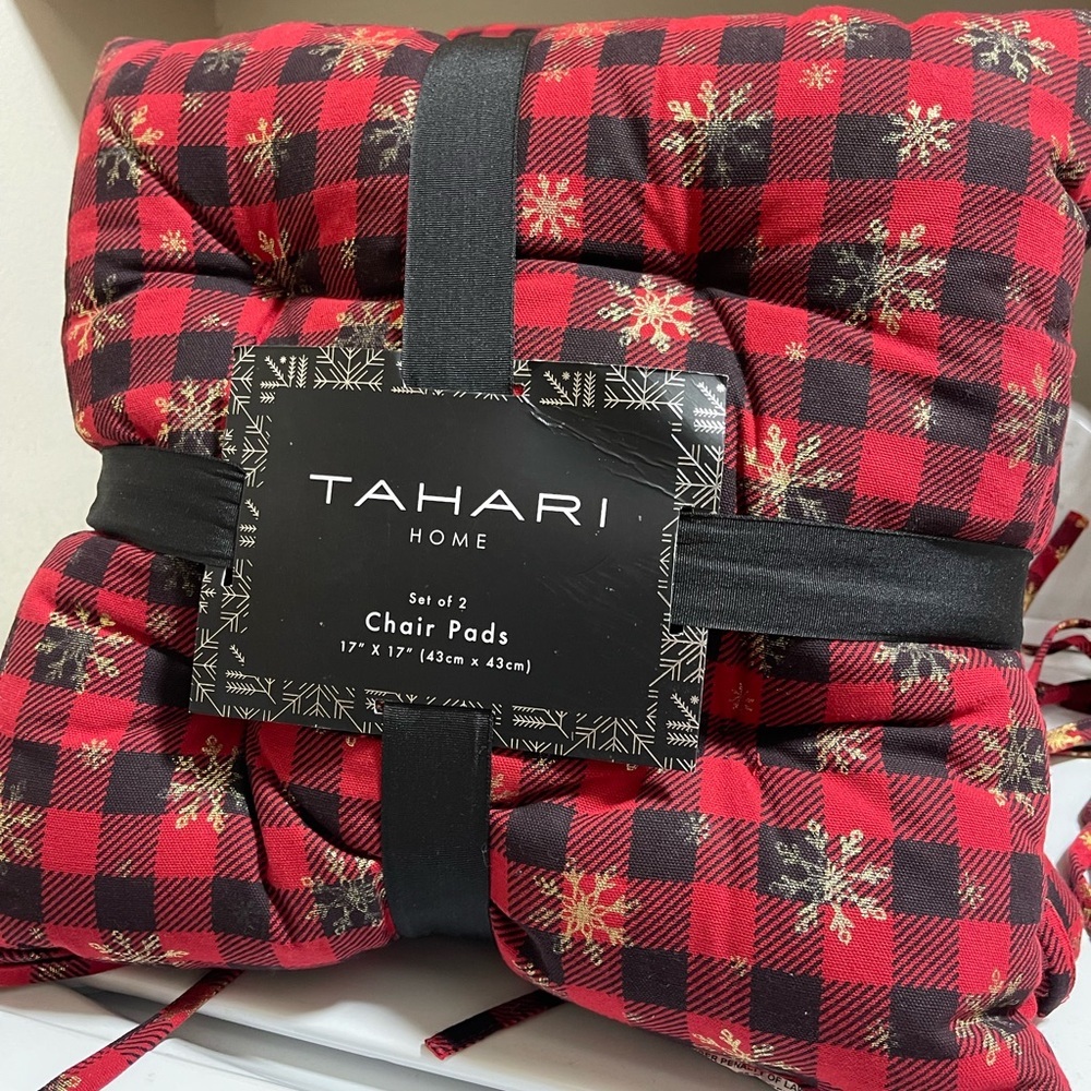 Tahari Red and Black Buffalo Check Snowflake Chair Pads - Set of 2